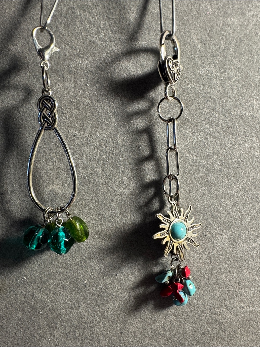 Hand Crafted Silver Sunburst Keychain with Turquoise and Red Accents